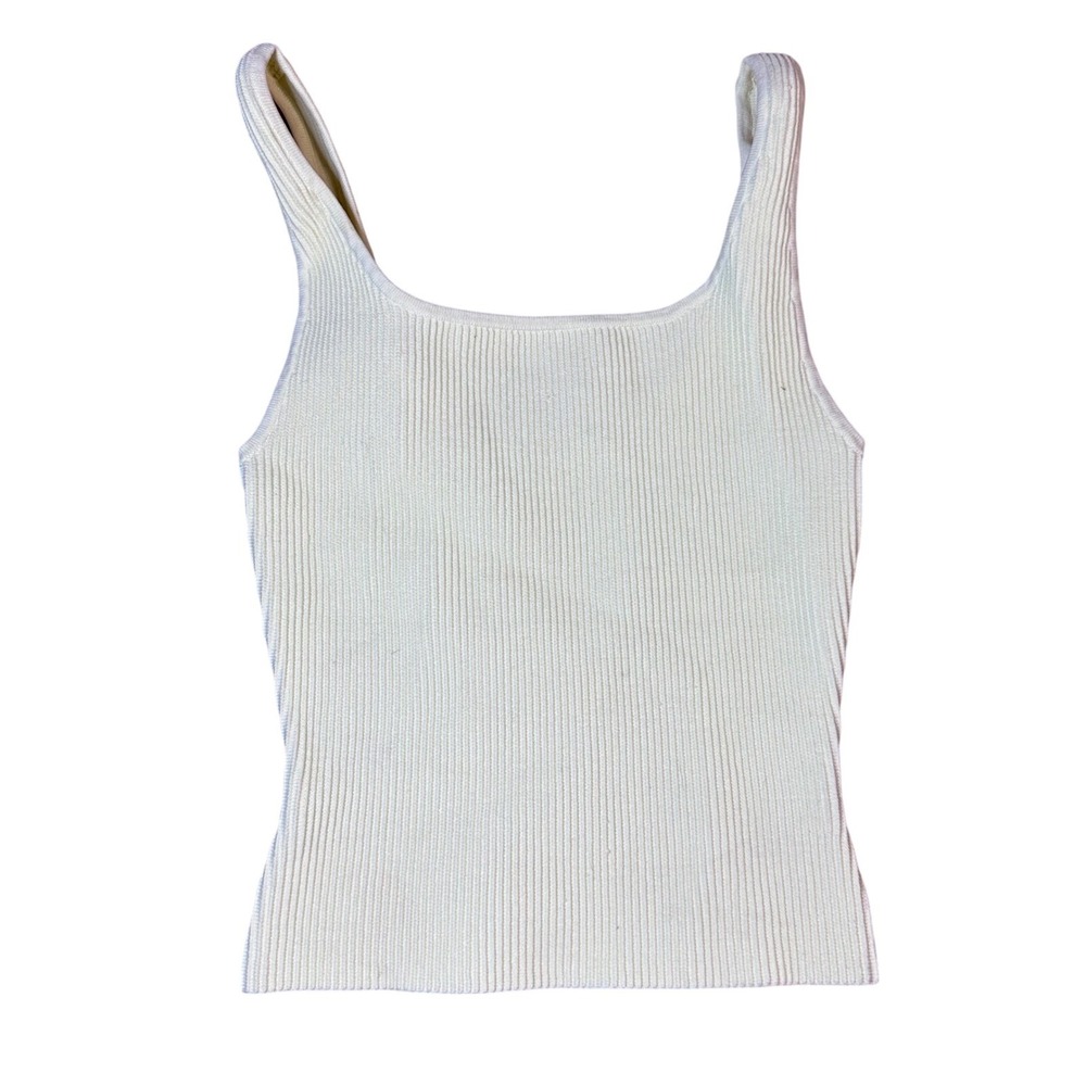 Babaton Aritzia Ribbed Knit Scoop Neck Tank Top Pale Yellow Size S